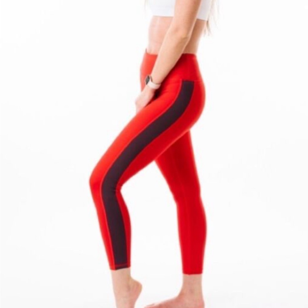 ZYIA Active Red Royalty Stripe Light n Tight High-Rise 7/8 Leggings 24” Size 4